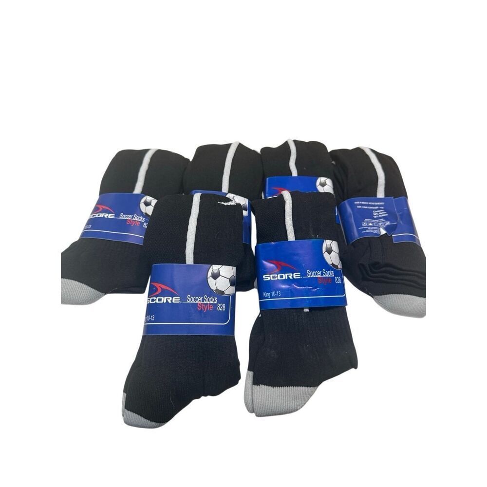 SCORE 6 Pair Men’s Soccer Socks Style 828, black/white/grey Regular (10/13) New